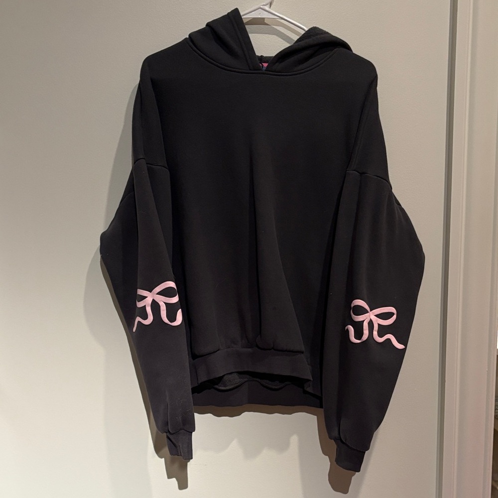Edikted Black Hoodie with Pink Bow Details